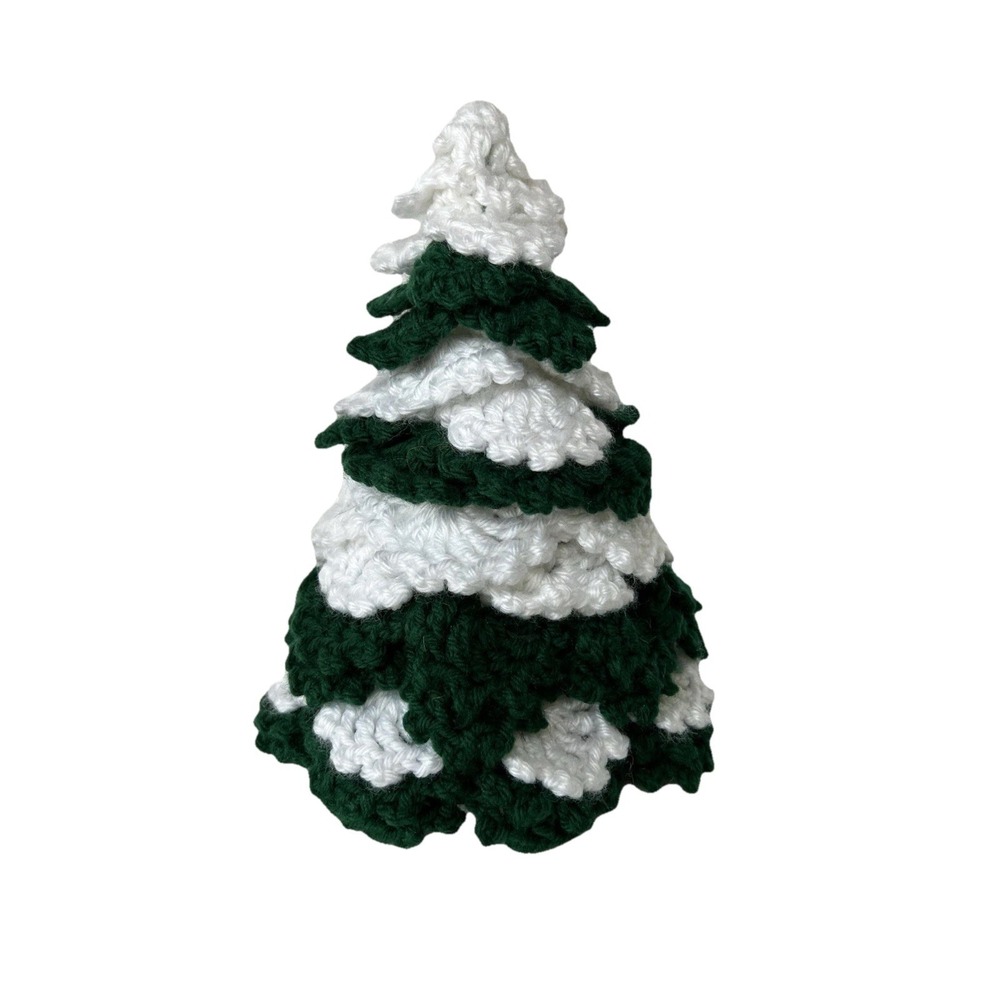 Handmade Vintage 11" Crochet Christmas Tree Decor Cottage Country Kitschy Retro - Picture 2 of 9